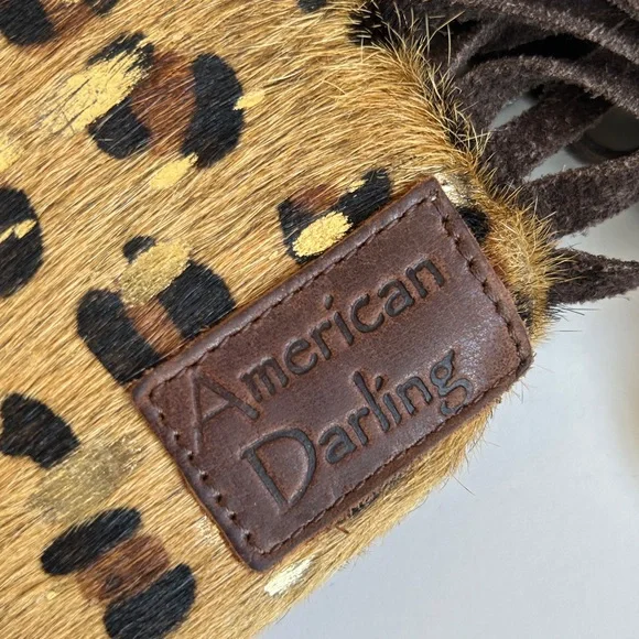American Darling Cheetah Print & Gold Fringed Cowhide & Leather Purse /Tote Bag - Picture 7 of 15